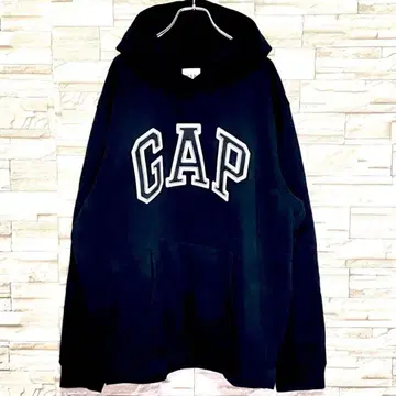 GAP 자수 빅 로고 후드티 XL 화이트 택 블랙/블랙