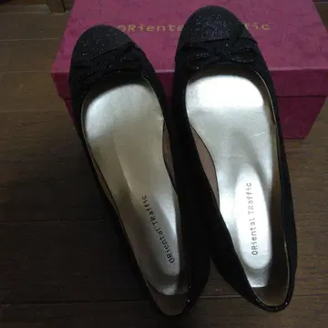 Oriental Traffic 블랙 플랫슈즈 리본 포함
