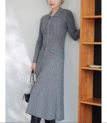 스나이델 프론트 버튼 니트 원피스 멜란지 그레이 미사용