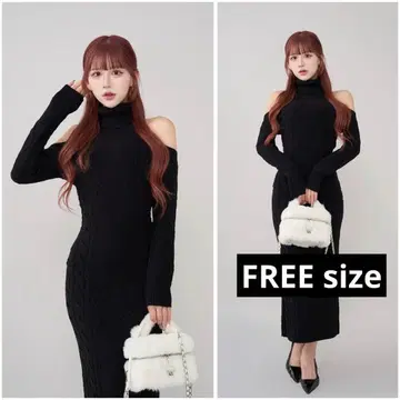 당일 발송 다리치 오픈 숄더 케이블 니트 롱 원피스