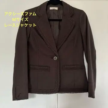 브라운 테일러드 자켓 레이스 트리밍 포함