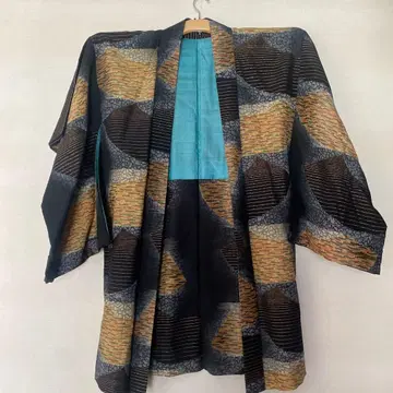 기하학 패턴 겉옷 블랙 파랑 빈티지 긴 겉옷 교토