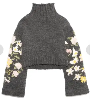 [ FURFUR ] 플라워 슬리브 스웨터 꽃무늬 하이넥 니트 양모 알파카