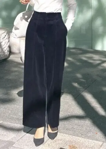 JENNE 다크 네이비 코듀로이 와이드 팬츠 L 사이즈 슬림 레그 실루엣