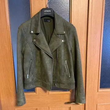 올리브 그린 라이더 자켓 페이크 스웨이드