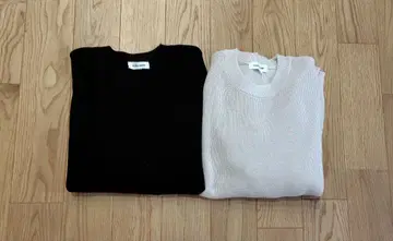 안티필링 와플 니트 아이보리 블랙 2장 세트