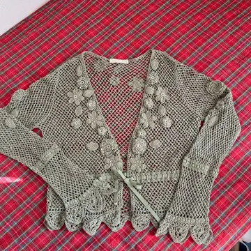 [미사용] PINK HOUSE 올리브 그린 레이스 가디건 면 100%