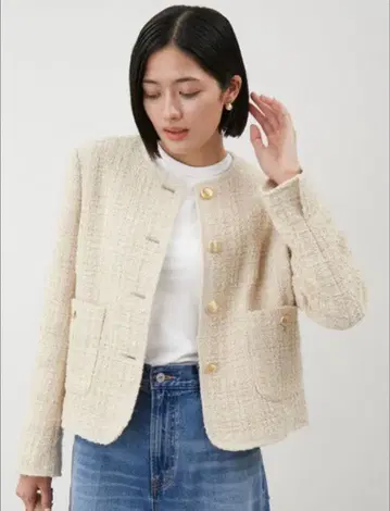 금장 버튼 패치 포켓 컴팩트 트위드 자켓 사이즈 0