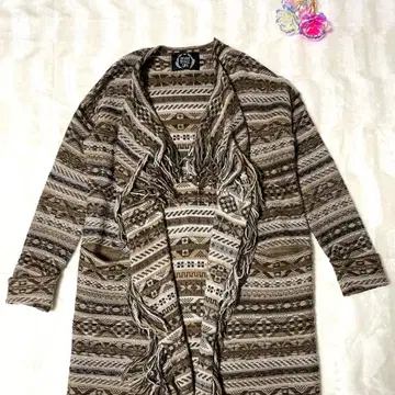 NATURAL VINTAGE GOA 에스닉 패턴 프린지 가디건