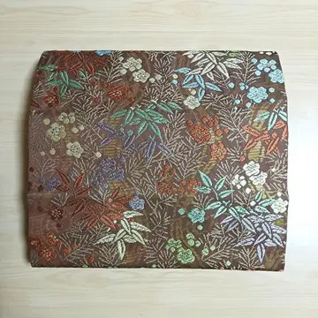 [카와시마 직물] 나고야 오비 육통 무늬 브라운 매실 자수