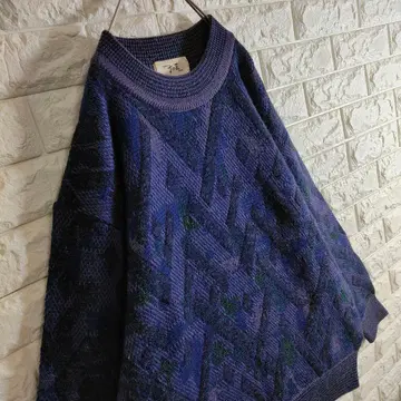 3D 디자인 니트 스웨터 올 패턴 퍼플 L