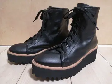 nouer x ALL BLACK 소프트 가죽 레이스업 부츠 통굽 36