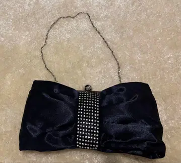 네이비 리본형 파티 백 스톤 장식