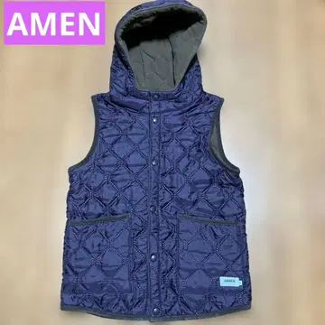 ARMEN 네이비 후드 부착 퀼팅 베스트