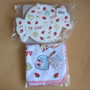 스미코구라시 사쿠마 딸기 밀크 캔디 2개 세트 패스 케이스 손수건