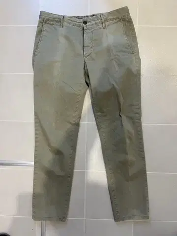 INCOTEX SLACKS 가먼트 다이 코튼 치노 올리브 32