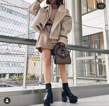 EVRIS 에브리리스 하이넥 니트 원피스 베이지 프리 사이즈