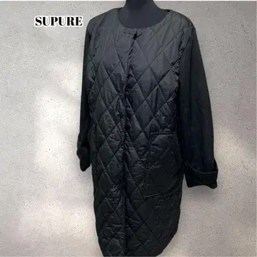 SUPURE 도킹 퀼팅 자켓 빅 사이즈 노카라 블랙