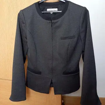 노카라 자켓 사무복 오버 블라우스 겨울용 긴팔 블랙 x 차콜