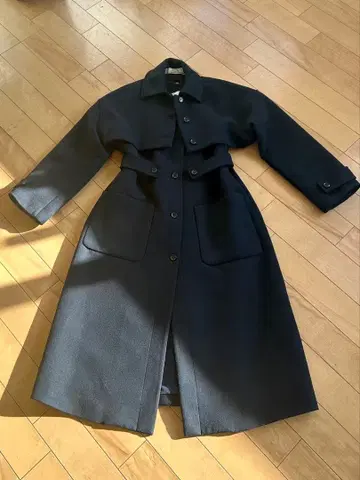 네이비 롱 코트 울 혼방