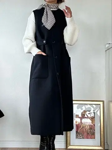 네이비 롱 코트 울 혼방