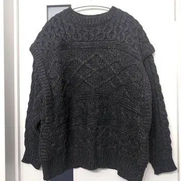 Ungrid 파워 숄더 케이블 니트 다크 그레이 긴팔 스웨터 F