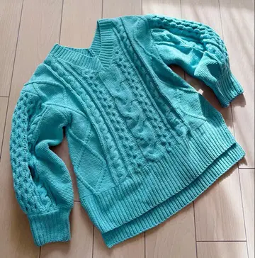 민트 그린 케이블 니트 스웨터 S