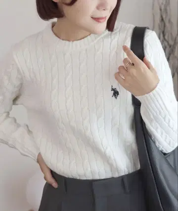 별주 U.S.POLO ASSN. 원포인트 로고 자수 케이블 니트 폴로