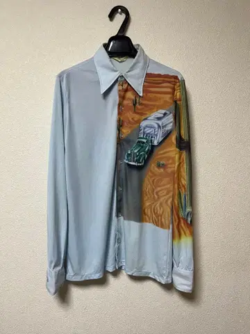 70s 풍경 프린트 폴리에스테르 셔츠