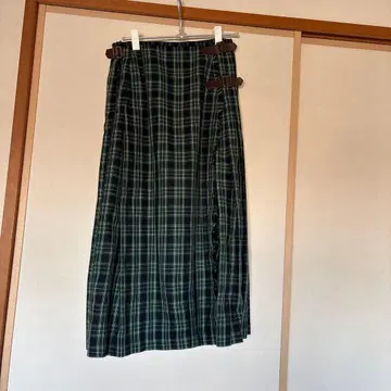 카네코 이사오 체크 무늬 롱 플리츠 랩 스커트