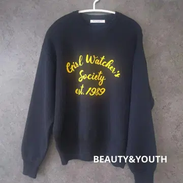 새상품급 BEAUTY&YOUTH 로고 크루넥 니트 네이비