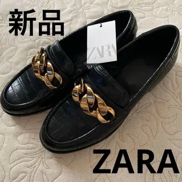 ZARA 블랙 로퍼 악어 무늬 37 사이즈 약 50달러 골드 금장 장식