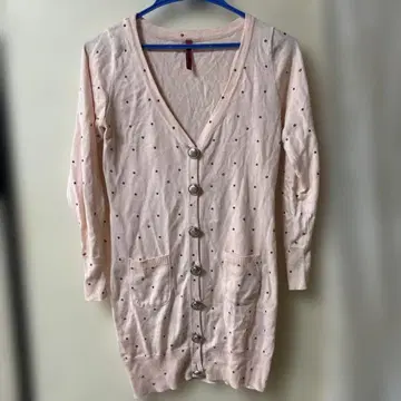 valentine's High 핑크 도트 무늬 니트 별 패턴 가디건