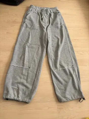 WISH FOR EVER 스웨트 팬츠 더블니 와이드 그레이 스트릿