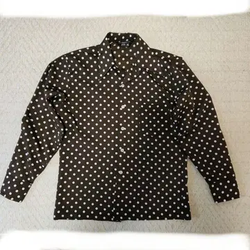 브라운 화이트 물방울 패턴 긴팔 셔츠 M 사이즈