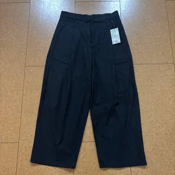 새상품 무인양품 스트레치 기모 턱 와이드 팬츠 L 다크 그레이 코튼