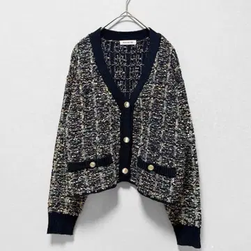 내추럴 뷰티 베이직/가디건/트위드풍/면 혼방/M/골드 버튼
