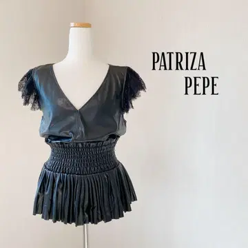 PATRIZA PEPE 블랙 가죽 슬리브리스 튜닉