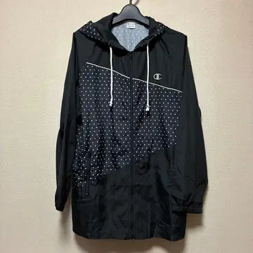 새상품급 Champion 후드 부착 자켓 블랙 도트 4L