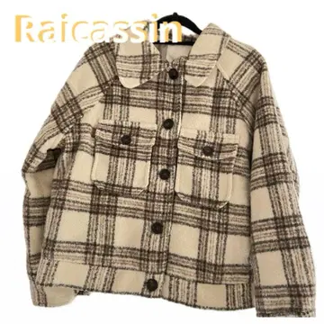 체크 브라운 체크 자켓 다운