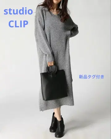 새상품 스튜디오 클립 5G 카타아제 VNOP V넥 롱 니트 원피스