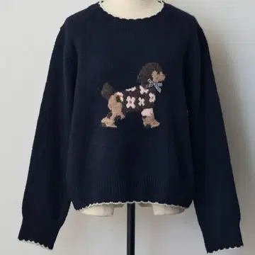 Frene 2025 신상 새상품 도그 자카드 니트 네이비