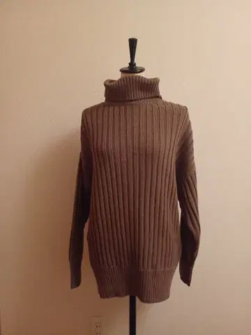 이에나 브라운 리브 편직 터틀넥 스웨터