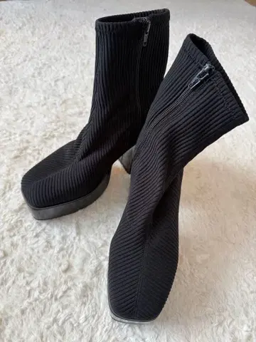 새상품 에비스 셀렉샵 구매 블랙 리브 니트 플랫폼 부츠