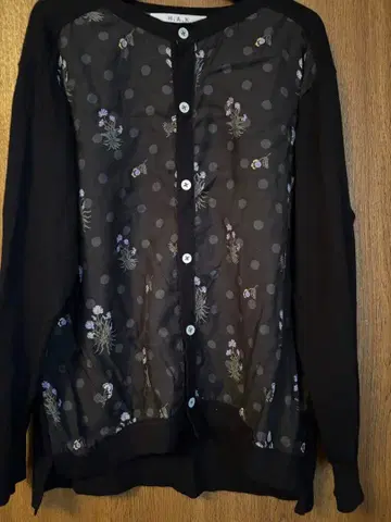 블랙 도트 무늬 꽃 자수 긴팔 가디건