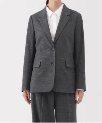 무인양품 기모 테일러드 자켓 차콜 그레이 체크 L