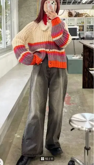 niko and - 컬러 블록 크루 가디건