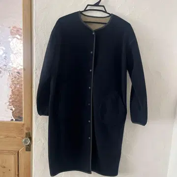 네이비 노카라 플리스 코트