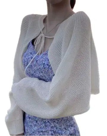 !XL 후와리 긴팔 볼레로 화이트 숏 가디건 빅 사이즈