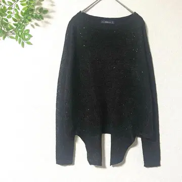 ZARA 라메 믹스 니트 S 블랙 스팽글 장식 긴팔 크루넥